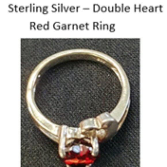 Sterling Silver Double Heart Red Garnet Ring